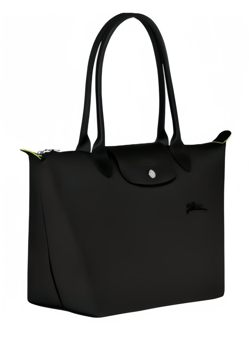 Longchamp Short Handle Zipper Snap Closure Canvas Leather Trim Tote Large Women's - Image 2